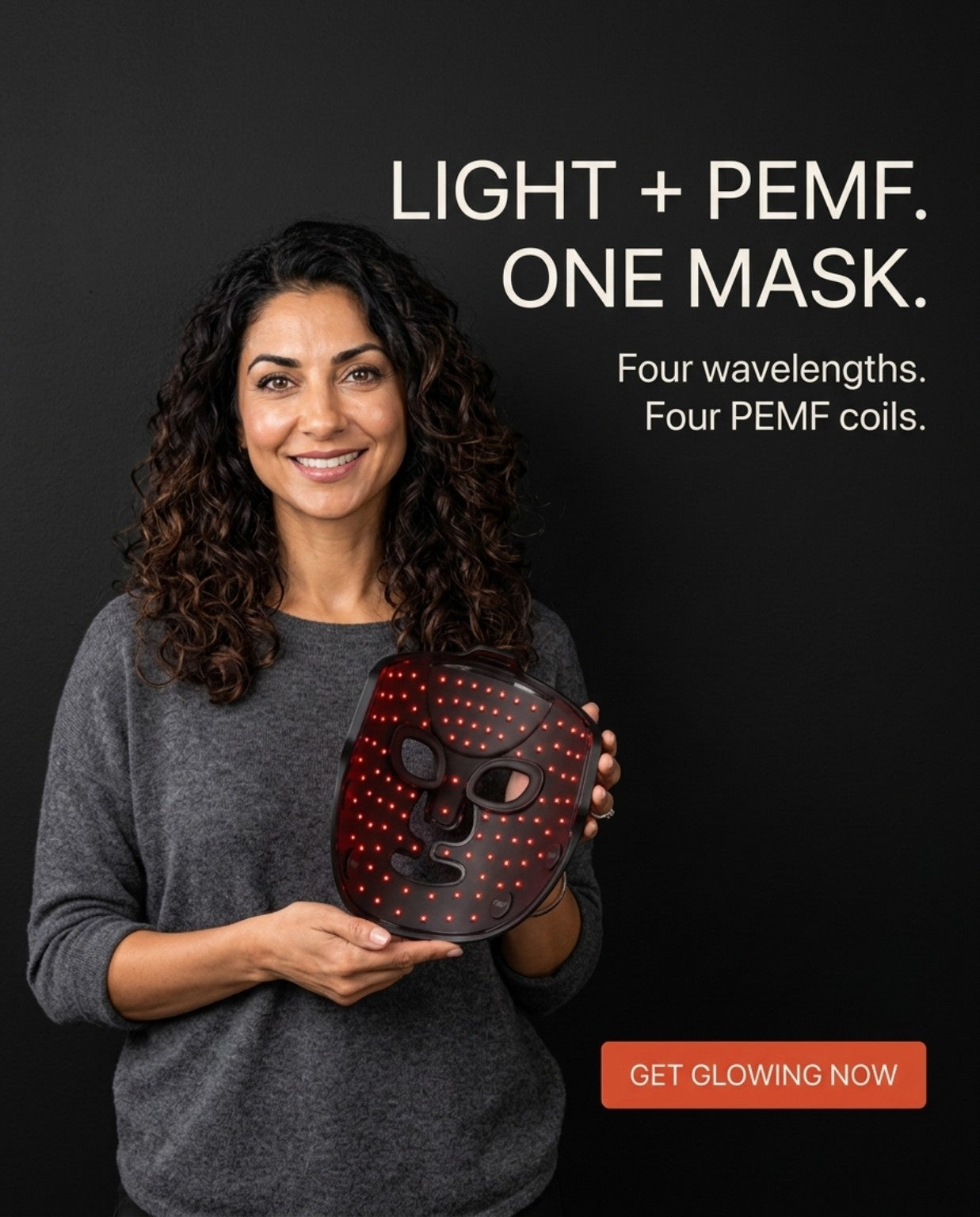 Lifinity GloWave multi-wavelength LED face mask with integrated PEMF coils