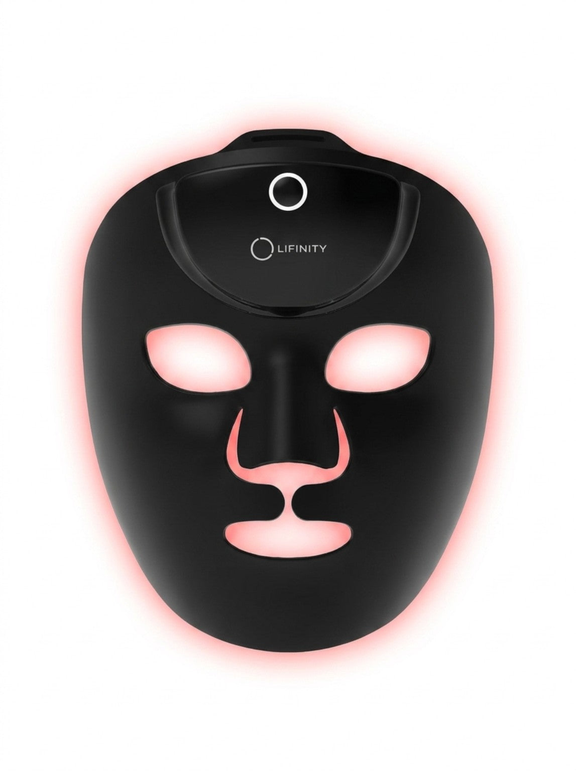 Lifinity GloWave LED and PEMF facial mask front view with red light illuminated