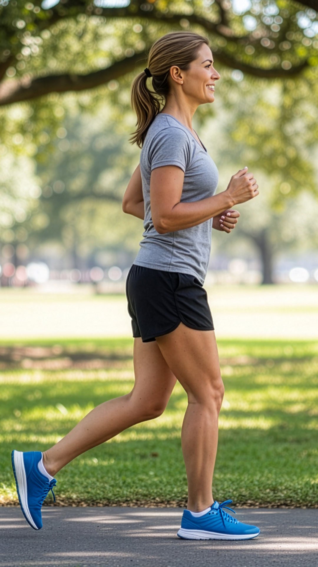 Woman jogging in a park on a sunny day